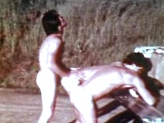 Vintage outdoor threesome fucking