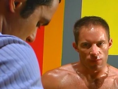 Hot threesome fuck each other's brains out in a multicolor setting!