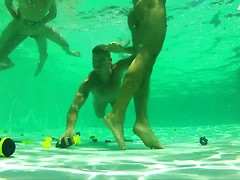 6 horny twinks & studs dish up a spunktastic bareback poolside orgy!