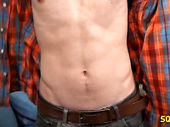 Skinny boy Ethan Adams strokes dick
