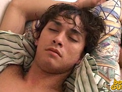 Cute college boy gets undressed while sleeping.