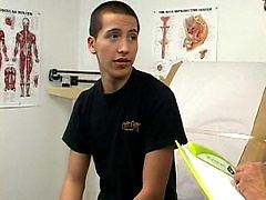 Cute college boy gets a hand job from his doctor.