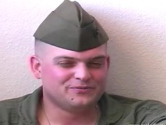 Sexy Man Wearing Army Suit Jerks Off And Comes On His Pants