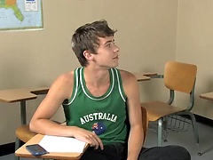 A gentle shoulder massage turns into kisses to the neck.  Soon Brice has Ashton\'s cock deep in his mouth, getting it plenty wet for plunging int