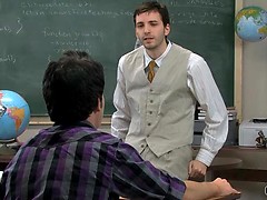 Sometimes this naughty teacher takes advantage of his students by asking them to stay after class for a lesson in sexuality.