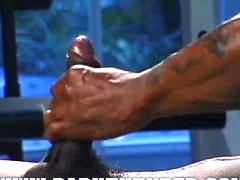 Ebony bodybuilders Flex Deon and Soloman fucking in a gym