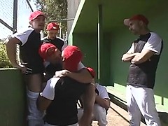 hot and horny baseball team has hot outdoor circle suck fest