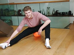 Straight Blond Footballer Archie Wanks his Uncut Cock Wearing his Football Kit & Cums all over Himself!