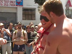 Bound hunk publicly tormented and gang fucked for his first Dore Alley